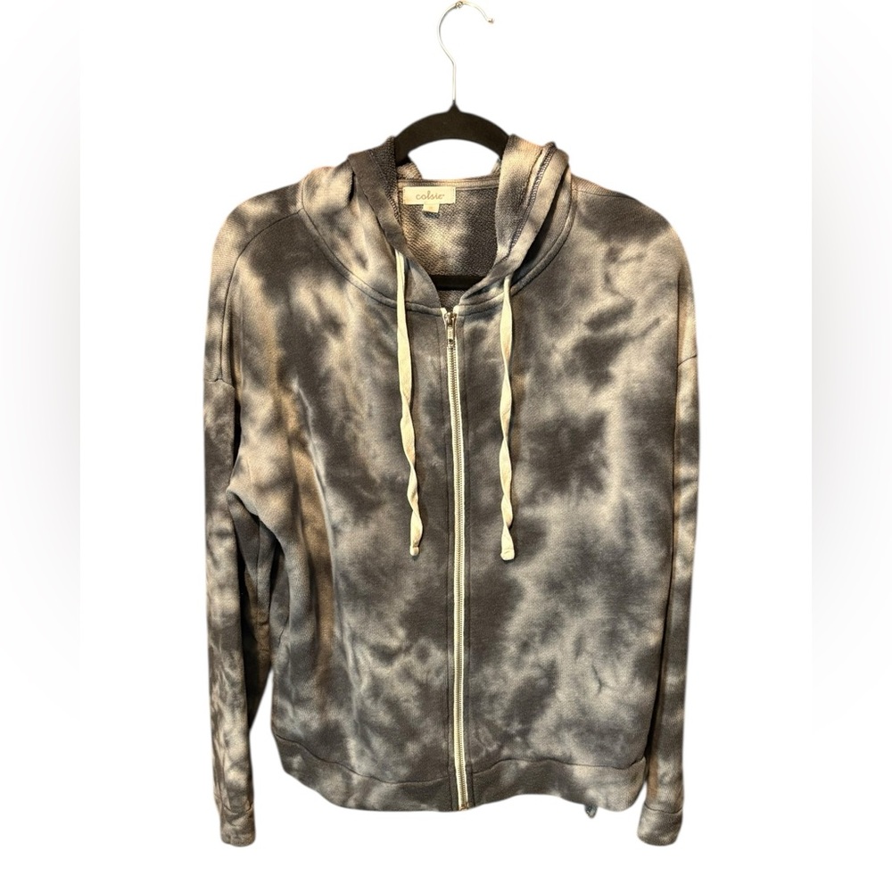 Colsie Women’s Grey & White Tie-Dye Zip Hoodie Size Medium Costal